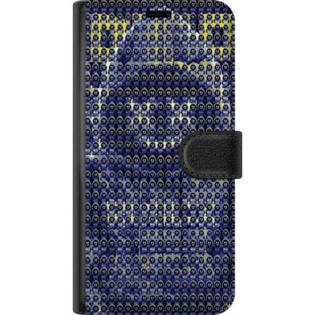 Kompatibelt Plånboksfodral till Asus Asus Zenfone 10 Upprepande mönster med mystiska hoodie-figurer i blått och gult, grafisk gaming-inspirerad bak