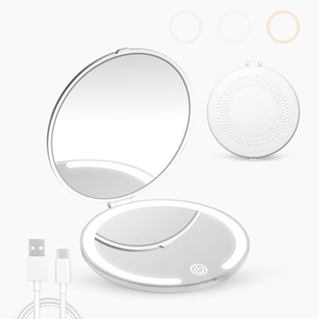 Belyst makeup spejl med 1X/5X forstørrelse Kompakt rejsespejl Bærbar Mini LED lommespejl Dobbeltsidet Hvid
