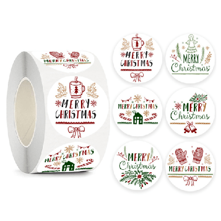 Rulle med Merry Christmas-klistermærker, 500 runde juleklistermærker, multi