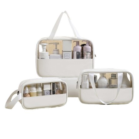 3-delt sæt bærbar transparent vandtæt multifunktionel opbevaringspose ternet dame toilettaske