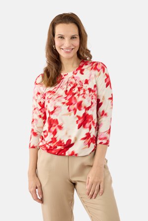 SIGNATURE - T-shirt med 3/4 ærmer – Rød Mix – Rund Hals