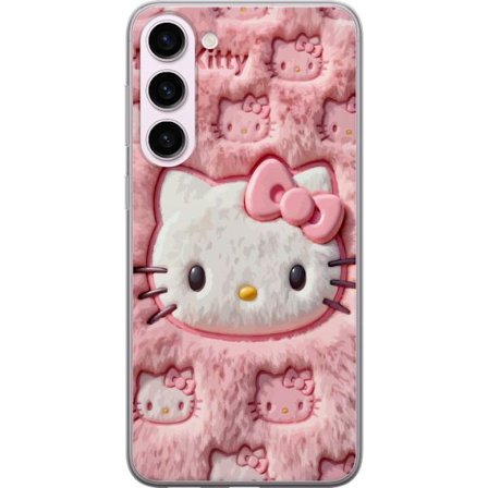 Kompatibelt Mobildeksel til Samsung Galaxy S23+ Hello Kitty rosa fluffy bakgrunn med ikoniskt ansikt og kawaii-estetikk