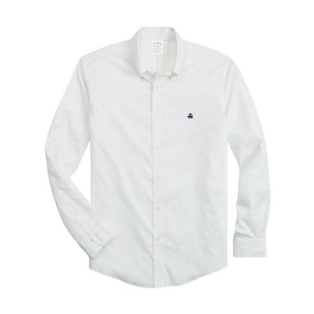 Brooks Brothers, Milano Slim-fit Non-iron Sport Shirt, Oxford Stretch, Button-Down Collar Wit, Heren, Maat:M