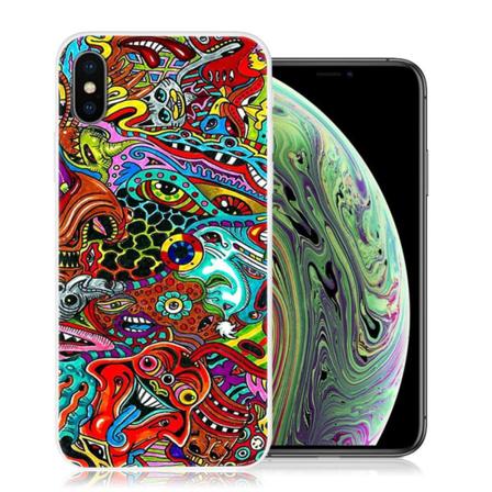 iPhone XS beskyttelsesetui i silikone med printet mønster - Spøgelse Multicolor