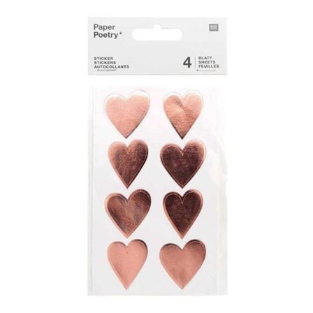 Klistermærker - Rico Design - Papir Poesi - Rose Gold Hearts - 3 cm x 2,5 cm - 4 ark