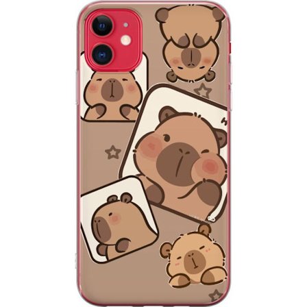 Yhteensopiva Puhelinkuori Apple Apple iPhone 11 Capybara Frame Friends Leikkisä suunnittelu, jossa on pieniä kapibaareja ruuduissa tähtien ja vaale