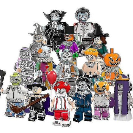 16pcs Halloween Series Minifigures Pumpkin People Zombies Vampire Witch Children's Puzzle Assembling