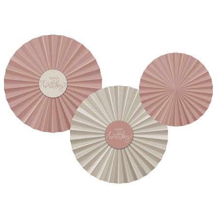 Hængende Fødselsdagspynt Vifte Cremelyserød/Cremehvid 3-pak
