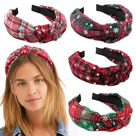4 stk. Jule-Knyttede Plaid Hårbånd Mode Retro Hijab