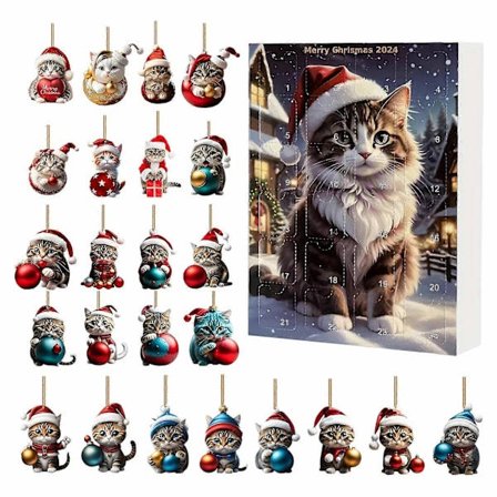 Adventskalender med 24 deler - Katt-tema Ornamenter & Akryl Juledekorasjoner.SA