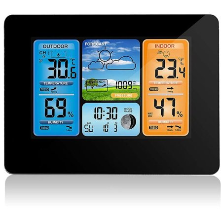 Digital färgväderstation, väderklocka med utomhussensor med utomhussensor med larm, temperatur, luftfuktighet (svart)