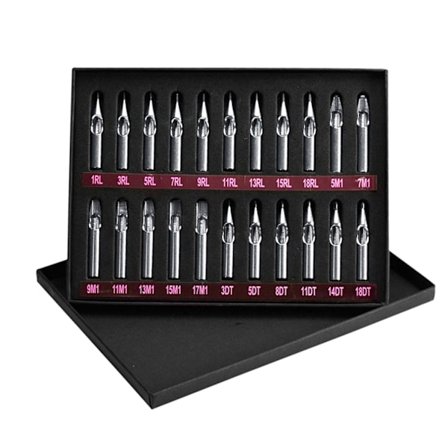 22 st Rostfria Tattoo Munstycksspetsar Kit DT RT FT Tillbehör