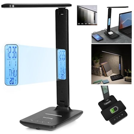 Huslog multifunktionell Lampa med klocka / Trådlös Laddare till Apple Samsung