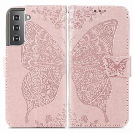 Samsung Galaxy S22 Plus Fodral Butterfly Tryckt Läder Roséguld