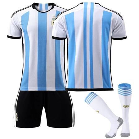 Argentina VM-trøje til mænd hjemme fodboldtrøje T-shirt shorts sæt Fodbold 3-delt sæt til børn Voksne Adult L(175-180cm)