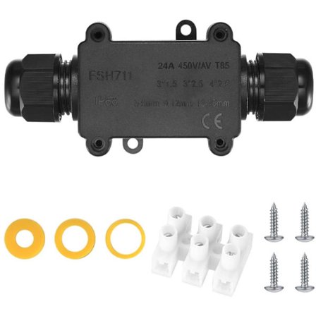 Vanntett koblingsboks, IP68 vanntett klassifisering, svart - 5 til 15 mm - egnet for 2 kabler.