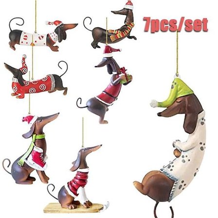 7 stk/sett Dachshund Pølsehund Ornamenter Julepynt Hjemmedekor Trehengende Nyttårsfesttilbehør