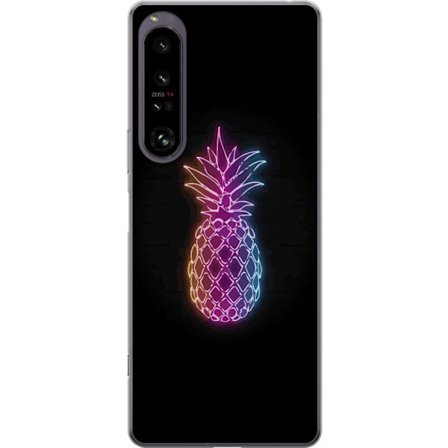 Yhteensopiva Puhelinkuori Sony Sony Xperia 1 IV Neonkuvitus ananaksesta värikkäässä valossa mustaa taustaa vasten