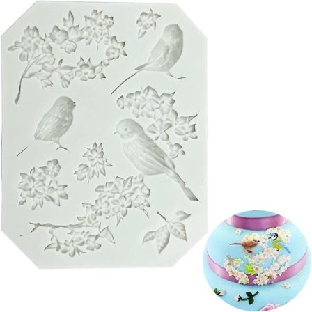 3D Fugler Blomster Silikon Fondantform, Dyr Fugl Plommeblomst for å Lage Sjokolade Fondant Gelé Polymerleire Såpe Håndverk DIY Prosjekter Kakedekor