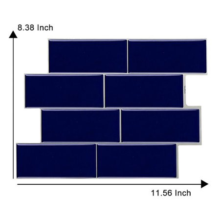 Sett med fliser, blå Subway selvklebende fliser, kjøkken bad selvklebende backsplash, 3D murstein vinyl selvklebende papir