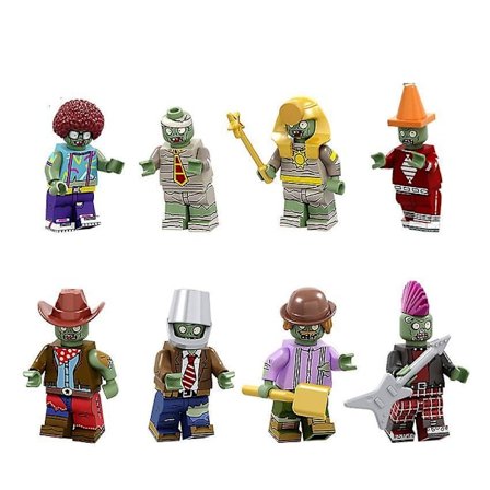 8pcs Plants Vs. Zombies Series Bucket Cowboy Barricade Zombie Assembled Building Block Minifigure Toy