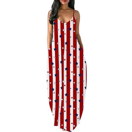 Kvinnor Mid Waist Sundress V-hals Lång Klänning