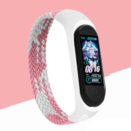 Nylon flettet urrem til xiaomi Mi band 4 3 rem Solo Loop NFC ur armbånd damer Smartband gavebælte Correa Mi band 7 6 5 pink hvid pink white Mi Band 7 