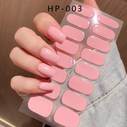16Tips Uv Semi-Cured Gel Nagel Wraps Klistermärke 5D Ren Färg Full Täckning Uv Lampa Gel Klistermärke Lång-Lang Spikförlängning Patch Remsa NK-LTHP-