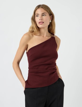 YAS Yasmimo One Shoulder Top - Burgundy - S
