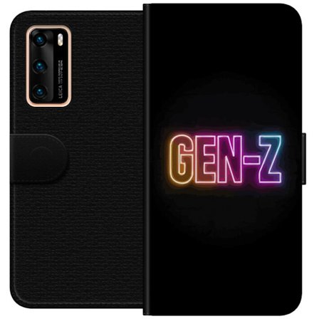 Kompatibel Tegnebogsetui til Huawei Huawei P40 Neontekst Gen Z i farverigt lys mod en mørk baggrund i moderne digital stil