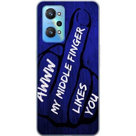 Yhteensopiva Puhelinkuori Realme GT Neo2 Tumman typografinen illustraatio sydänmuodolla ja viesti ystävyydestä syvää sinistä puupintaa vasten