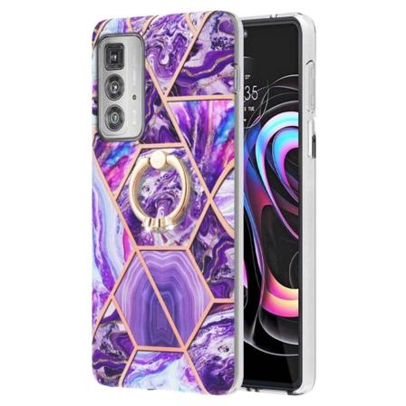 Marble Mønstret Cover med Ring Holder til Motorola Edge 20 Pro - Mørklilla Purple