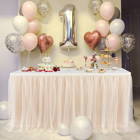 Hvid tylbordskørt til babyshower-borddekoration Tutu-bordskørt til KLB