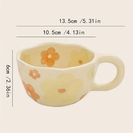 1 stk. 250 ml Kop Mælkeagtig Gul Håndmalet Uregelmæssig Krus, Tulipan Keramisk Kop