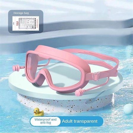 Svømmebriller for voksne med stor ramme, vanntette og antidugg HD-svømmebriller, ørepropper i ett stykke, silikon svømmebriller