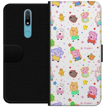 Kompatibelt Lommeboketui til Nokia 2.4 Fargerike tegneserie dyrekarakterer i en leken stil med stjerner og prikker på en lys bakgrunn