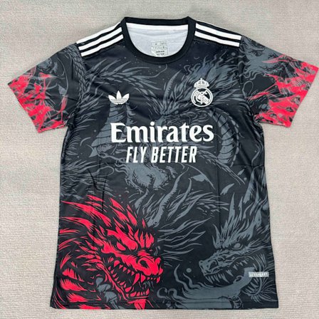 25-26 Real Madrid CF Grå Röd Drake Specialutgåva Uniform Fotbolls T-shirt S-2XL