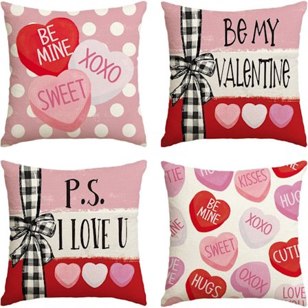 4-pak Pudebetræk 45x45 cm – “Be My Valentine” Røde Hjerter til Valentinsdag Dekoration