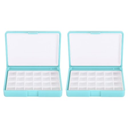 2 stk tomme akvarellbokser maling oppbevaringspaletter boks bærbar plastmaling pigmentboks for akryl leppestifter blå 24 rutenett