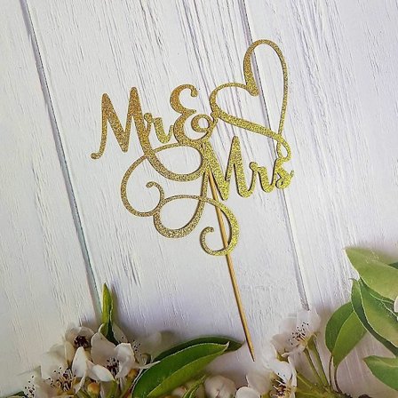 Mr og Mrs Kaketopp, Brud og Brudgom Skilt til Bryllup, Kakepynt til Forlovelse