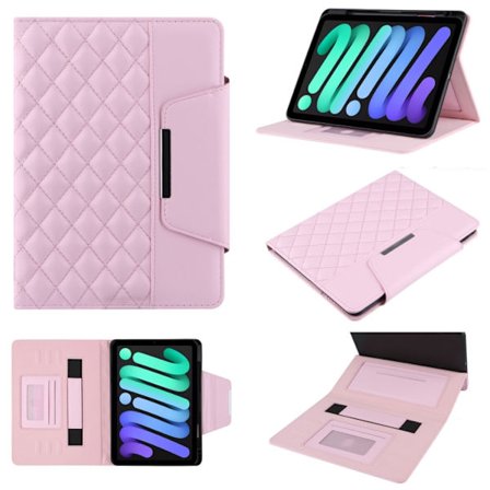 iPad mini 6 / mini 2024 Skal med Diamantmönster och Hårdvarubälte – Smart Läderfodral