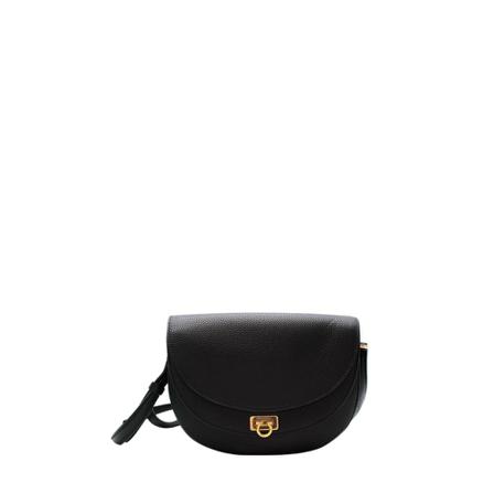 Salvatore Ferragamo Pre-owned Black Grained Leather Gancini Saddle Taske Sort, Dame Vintage Tasker, Størrelse: ONE Size