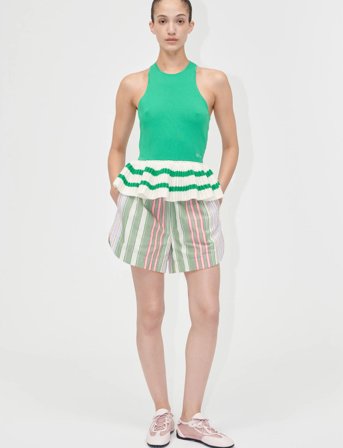STINE GOYA 2383 Lightweight Knit, Ruffle Tank - Green - XS