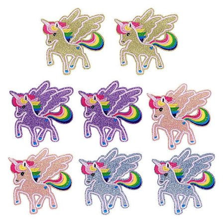 8 stk Glitter Enhjørning Broderte Stryke-merker Nydelig Applikasjon Klær Kjole Broderi Stryke-applikasjon DIY Tilbehør for T-skjorte Jeans (4 Mønstre 