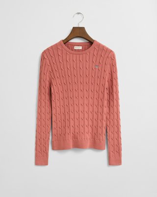 GANT - Tenåringsjenter, stretchbomulls- og kabelstrikkgenser med rund hals til dame faded brick