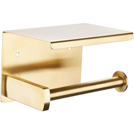 Toiletpapirholder med hylde, toiletpapirrulleholder vægmonteret, passer til mega rulle, rustfrit stål toiletrulle dispenser opbevaring ingen boring