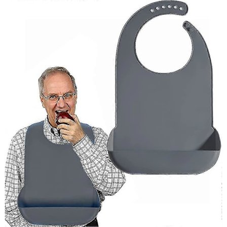 1 Pakke Vaskbar Silikone Hagesmæk til Voksne med Lomme Vandtæt Tøjbeskytter