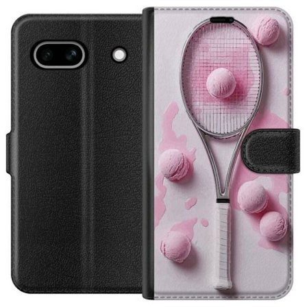 Kompatibel Tegnebogsetui til Google Google Pixel 7a Rosa glaskugler og tennisketsjer i et kreativt stillbillede med legende popfølelse og moderne des