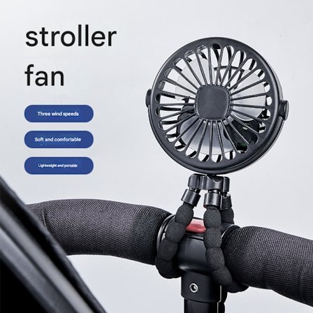 Vognvifte, Mini Bærbar Vognvifte, Håndholdt Vifte med Nattlys Klips USB Oppladbar, for Bil/Vogn/Sykkel/Camping Svart