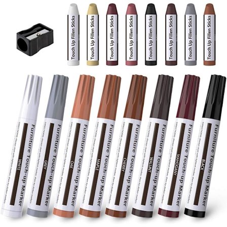 17 stk. Møbelreparationspenne Multifunktionel Filtmarkør Møbelreparationssæt til Pletter, Ridser, Trægulve, Borde med Blyantspidser